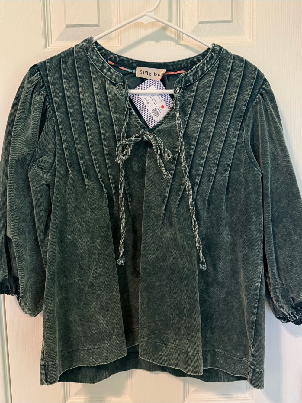 UMGEE Teal Green Corduroy Pintuck Puff Sleeve Boho Blouse Top NWT Small K0607 - Picture 2 of 8